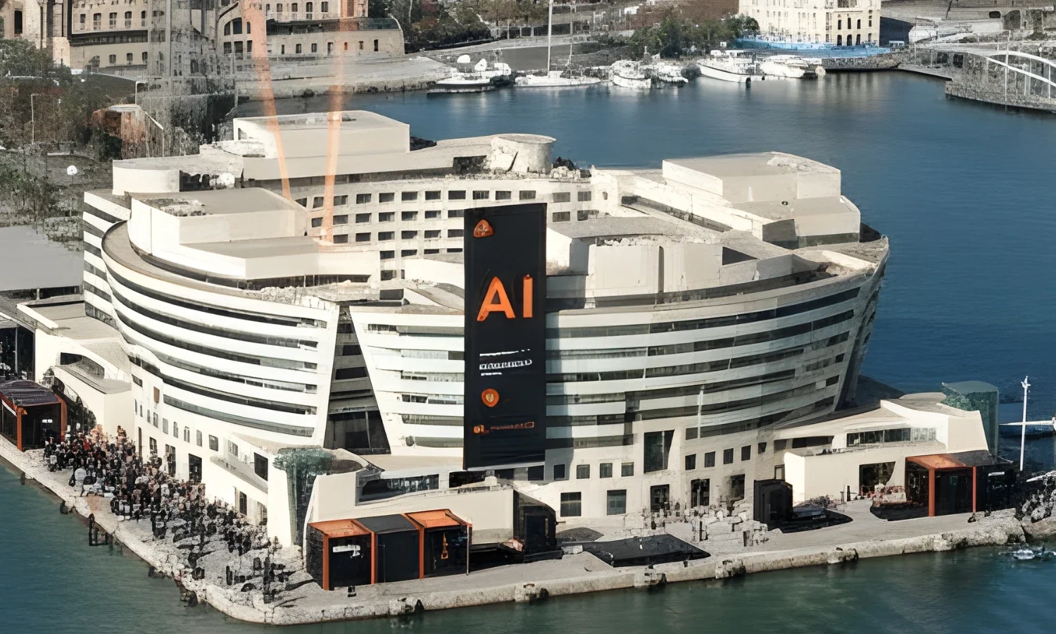 Aerial view of World Trade Center Barcelona on the waterfront