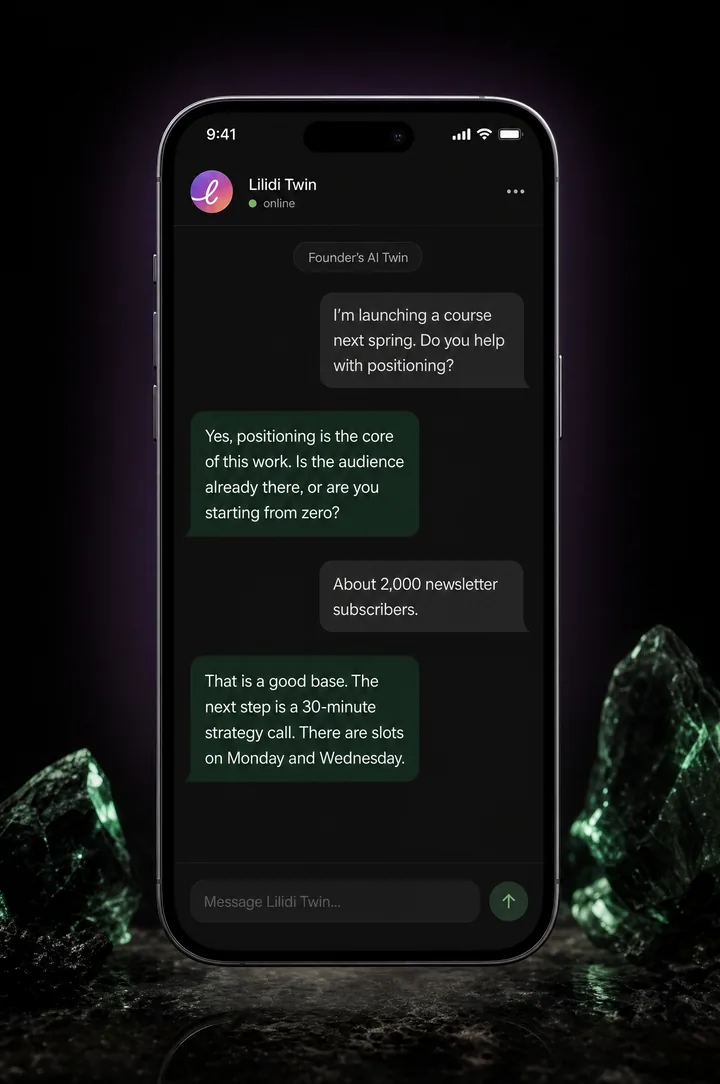 Example founders, coaches and consultants conversation with Lilidi Twin on a phone