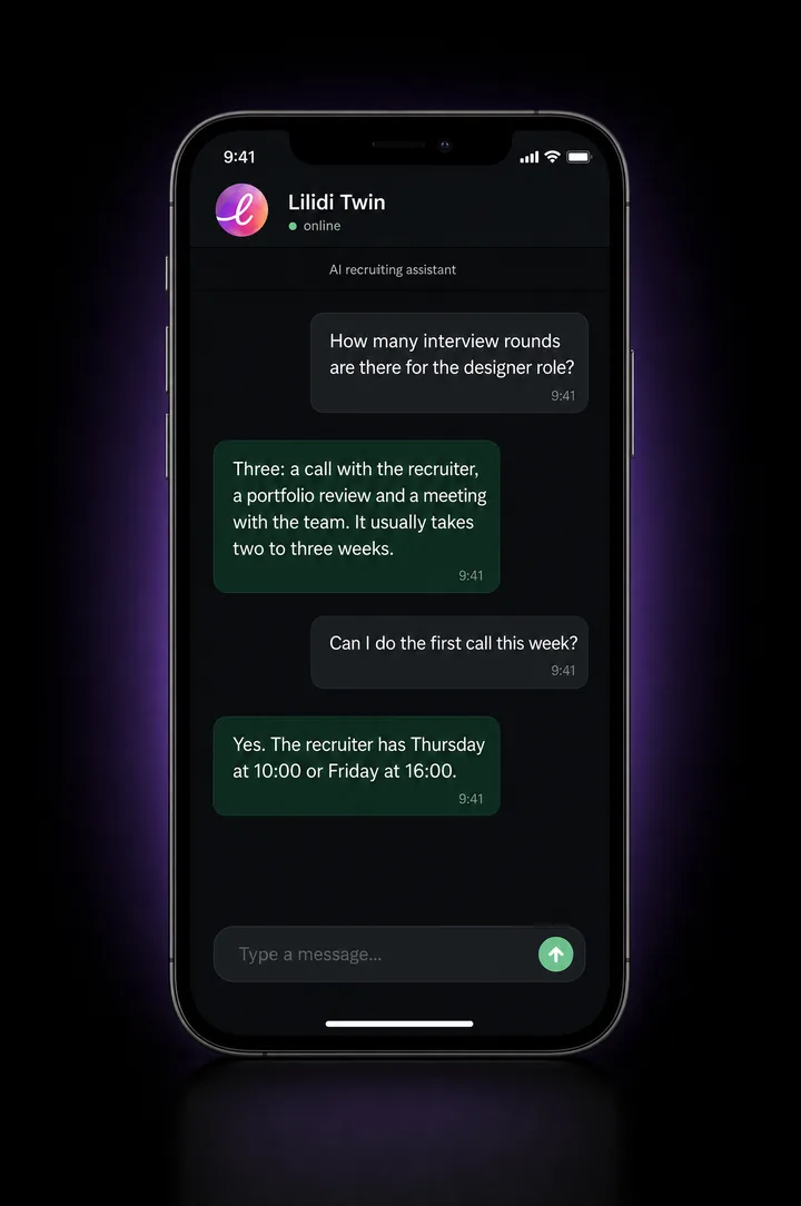 Example recruiting and hr conversation with Lilidi Twin on a phone