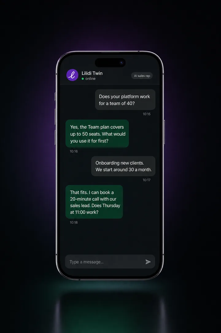 Example sales and business development conversation with Lilidi Twin on a phone