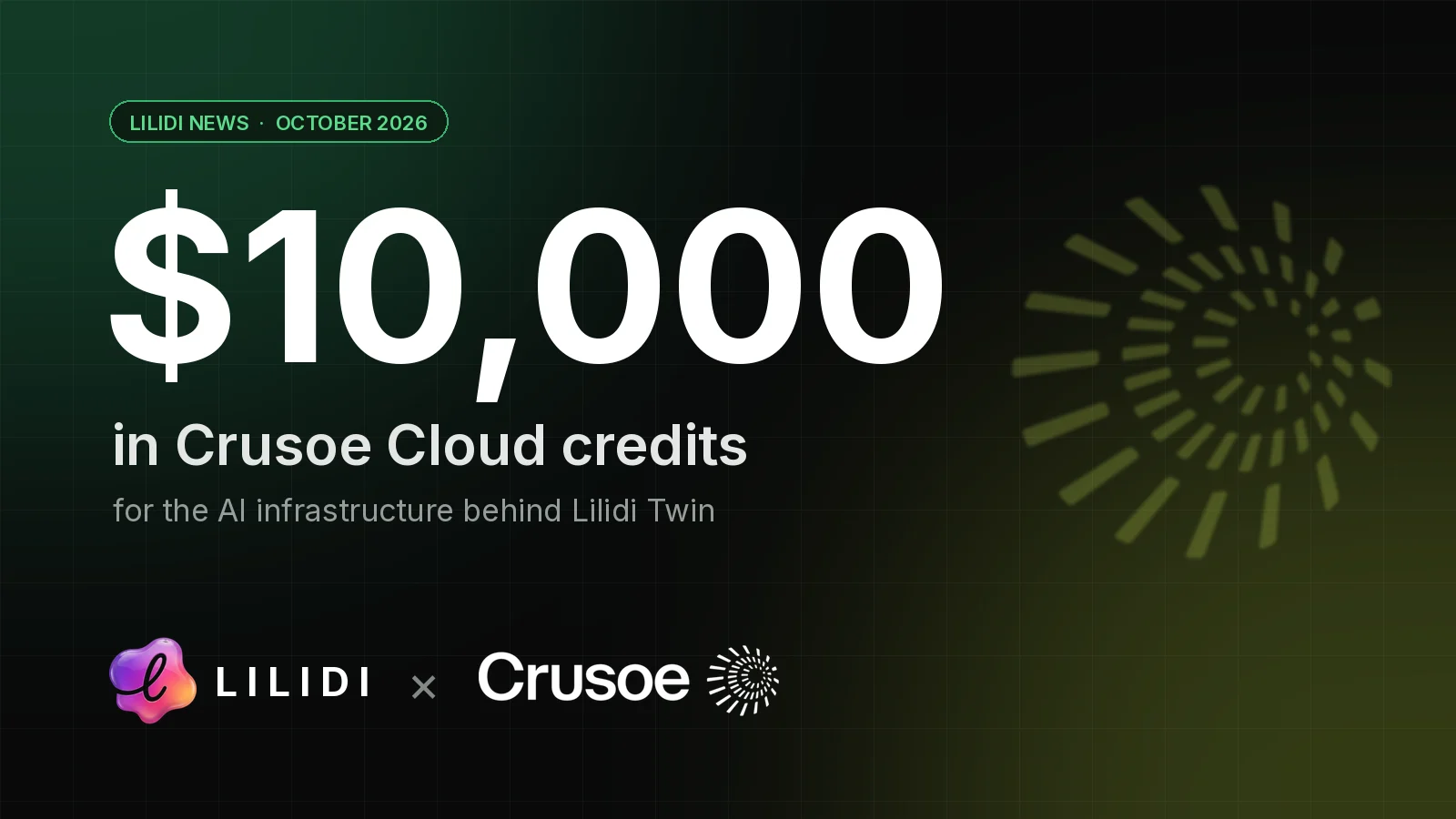 Lilidi AI Awarded $10,000 in Crusoe Cloud Credits to Power Lilidi Twin